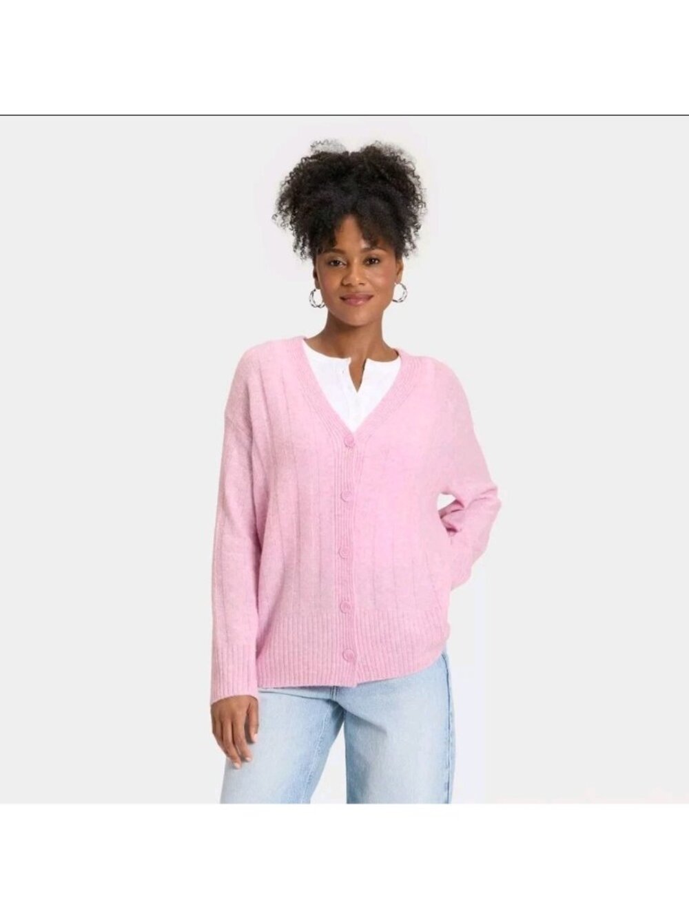 Women Knit Ribbed Cardigan Pink - Universal Large (WL463)